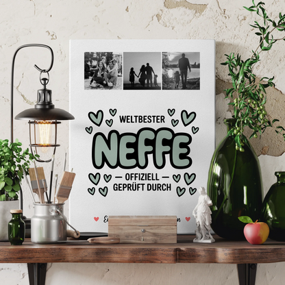 Leinwand Personalisiert Fotocollage für Neffe Weltbester Neffe Offiziell Geprüft Durch Geschenk 3