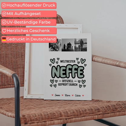 Leinwand Personalisiert Fotocollage für Neffe Weltbester Neffe Offiziell Geprüft Durch Geschenk 5
