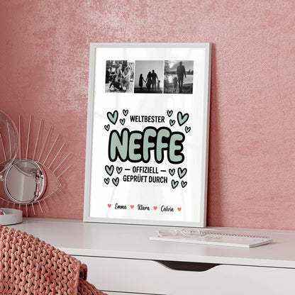 Foto Collage Poster Erstellen für Neffe Weltbester Neffe Offiziell Geprüft Durch Personalisiertes Geschenk