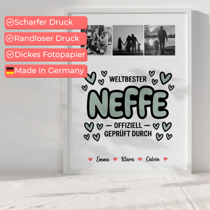 Foto Collage Poster Erstellen für Neffe Weltbester Neffe Offiziell Geprüft Durch Personalisiertes Geschenk