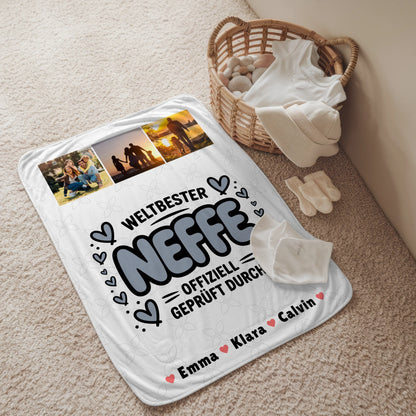 Personalisierte Decke Mit Namen Neffe Fotocollage Weltbester Neffe Offiziell Geprüft Durch 2