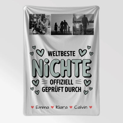 Kuscheldecke Mit Namen Und Motiv Geschenk Fotocollage Nichte Weltbeste Nichte Offiziell Geprüft Durch 7