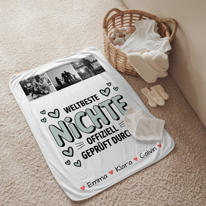Kuscheldecke Mit Namen Und Motiv Geschenk Fotocollage Nichte Weltbeste Nichte Offiziell Geprüft Durch 2