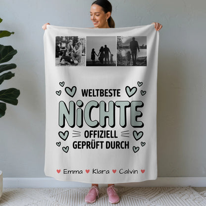 Kuscheldecke Mit Namen Und Motiv Geschenk Fotocollage Nichte Weltbeste Nichte Offiziell Geprüft Durch 1