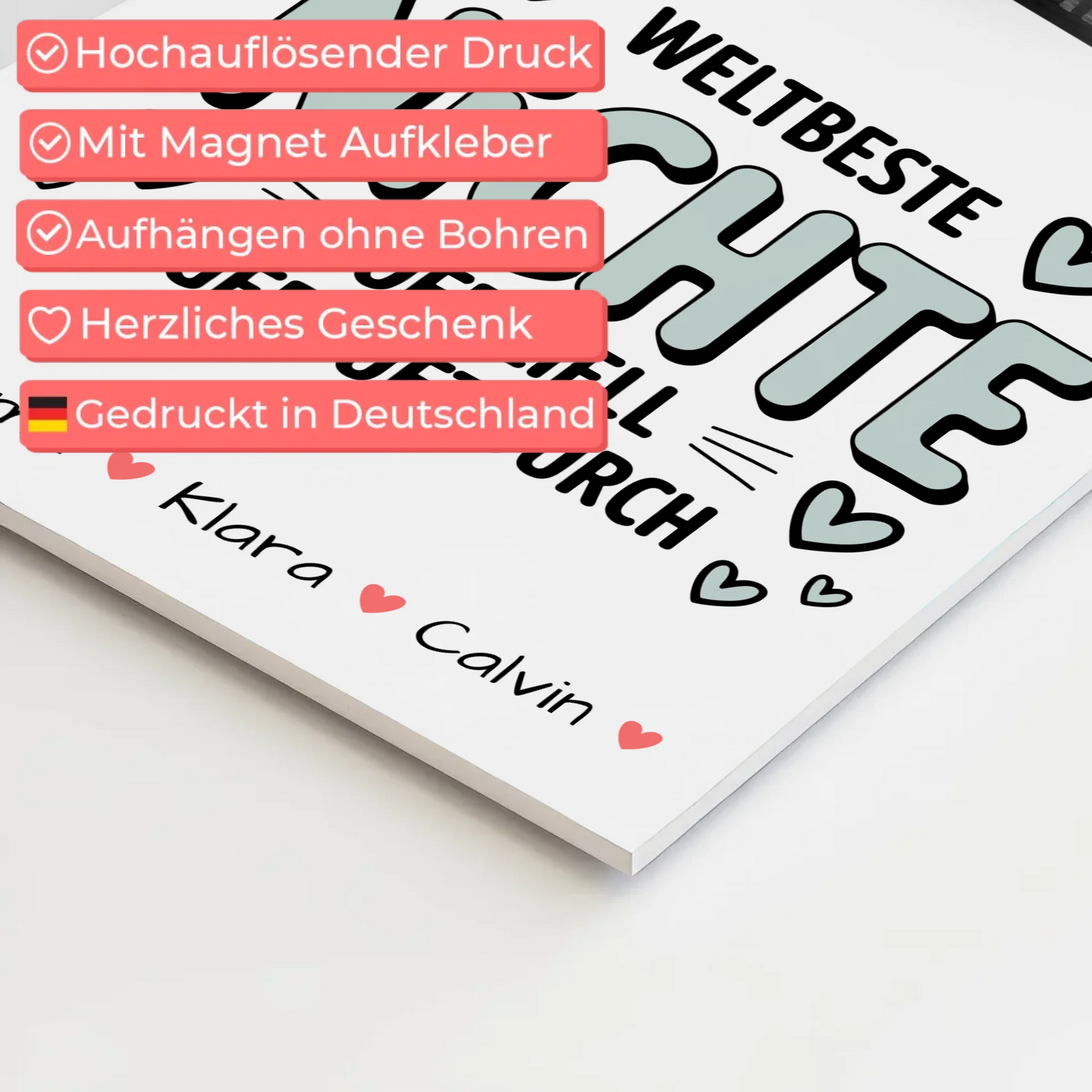 Magnetposter Fotoboard Geschenk Fotocollage Nichte Weltbeste Nichte Offiziell Geprüft Durch 4