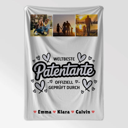 Personalisierte Kuscheldecke Mit Namen Patentante Fotocollage Weltbeste Patentante Offiziell Geprüft Durch 7