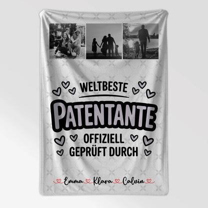 Kuscheldecke Mit Namen Und Motiv Geschenk Fotocollage Patentante Weltbeste Patentante Offiziell Geprüft Durch 7