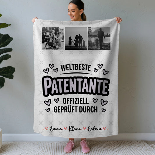 Kuscheldecke Mit Namen Und Motiv Geschenk Fotocollage Patentante Weltbeste Patentante Offiziell Geprüft Durch 1