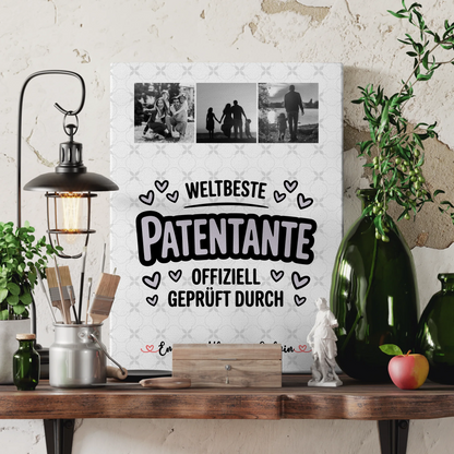 Leinwand Bild Geschenk Fotocollage Patentante Weltbeste Patentante Offiziell Geprüft Durch 3