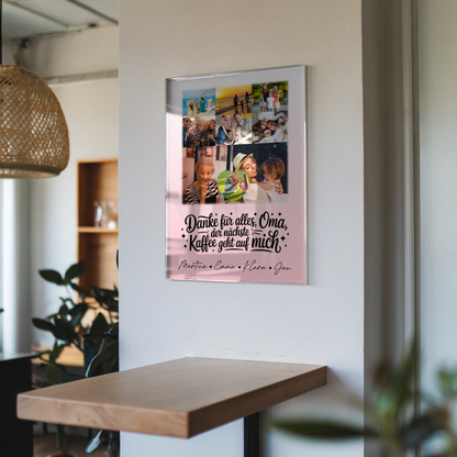 Oma Plakat mit 8 Fotos und Herz Dankesgeschenk Kaffee geht auf mich personalisiert