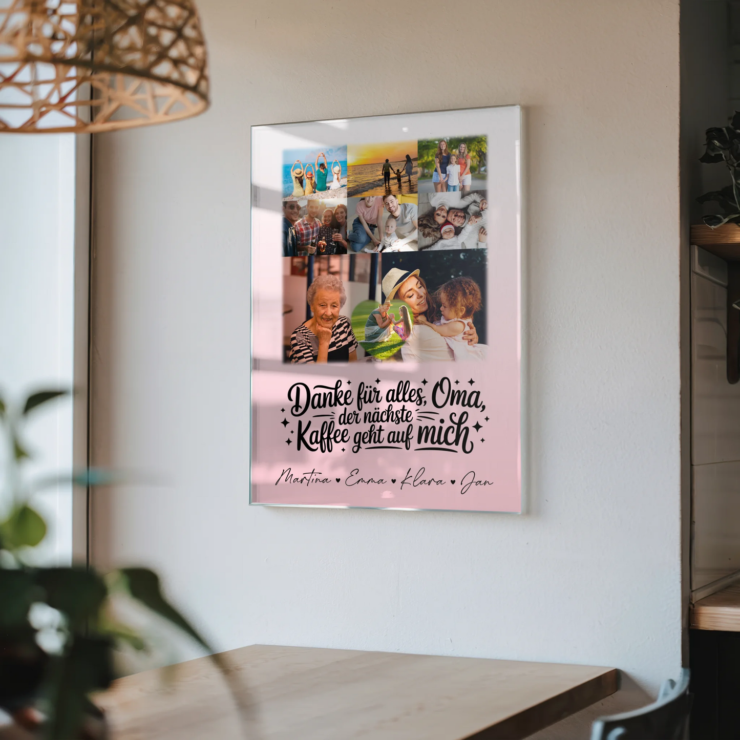 Oma Plakat mit 8 Fotos und Herz Dankesgeschenk Kaffee geht auf mich personalisiert