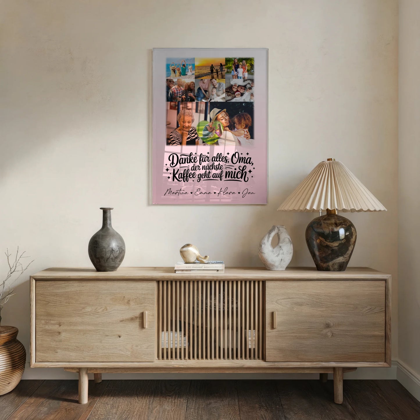 Oma Plakat mit 8 Fotos und Herz Dankesgeschenk Kaffee geht auf mich personalisiert