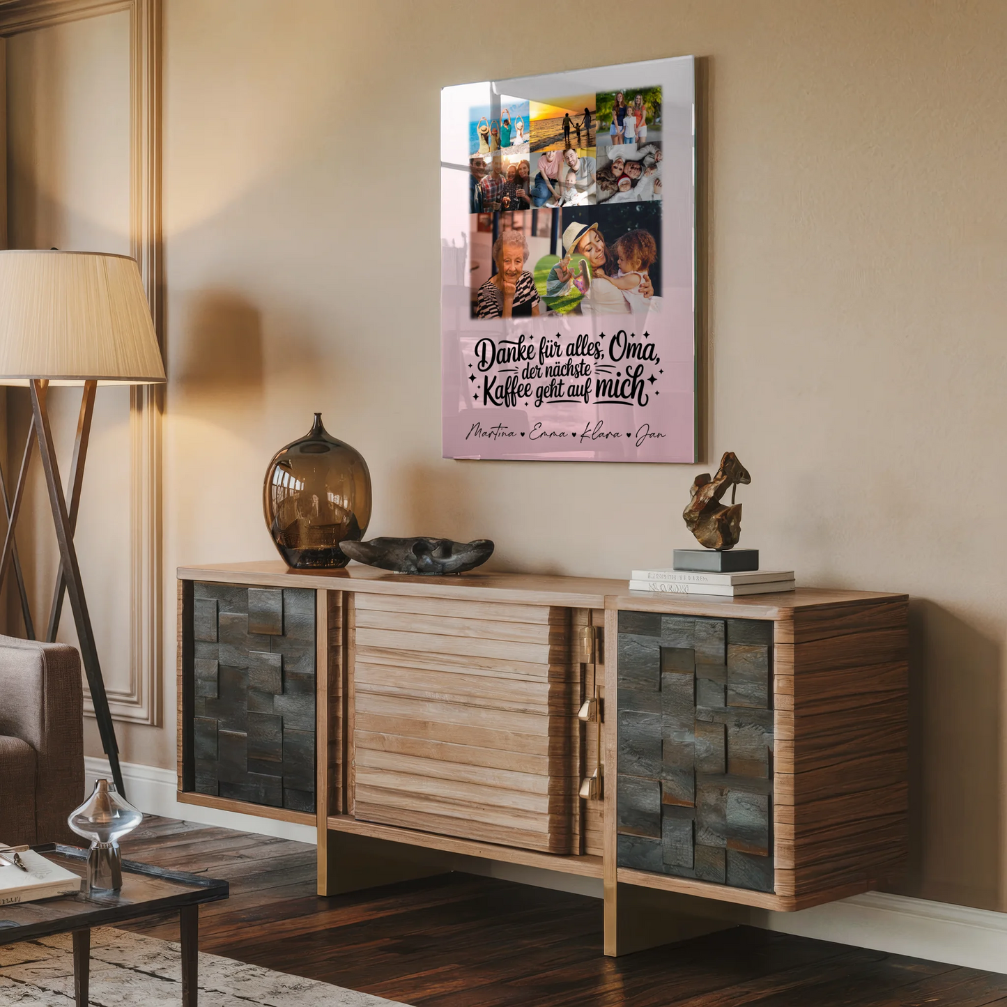 Oma Plakat mit 8 Fotos und Herz Dankesgeschenk Kaffee geht auf mich personalisiert