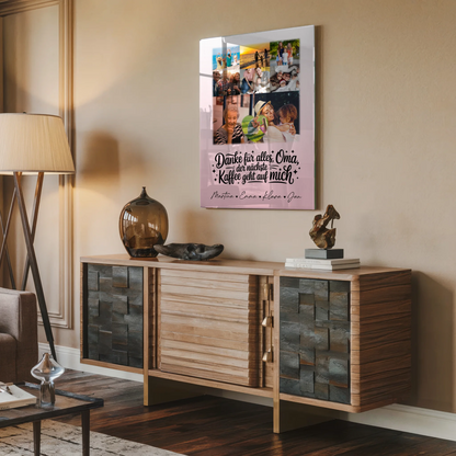 Oma Plakat mit 8 Fotos und Herz Dankesgeschenk Kaffee geht auf mich personalisiert