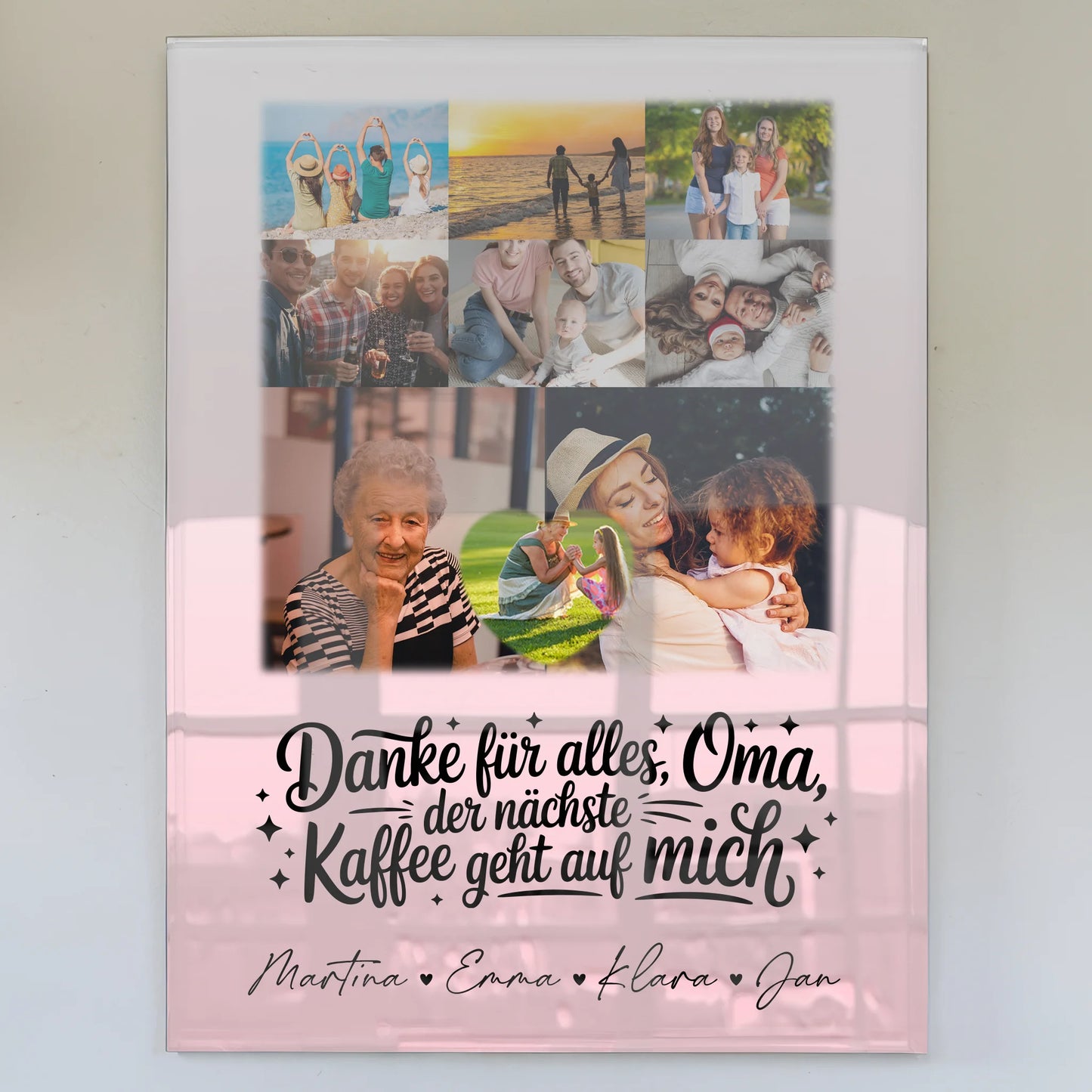 Oma Plakat mit 8 Fotos und Herz Dankesgeschenk Kaffee geht auf mich personalisiert