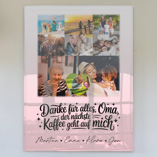 Oma Plakat mit 8 Fotos und Herz Dankesgeschenk Kaffee geht auf mich personalisiert