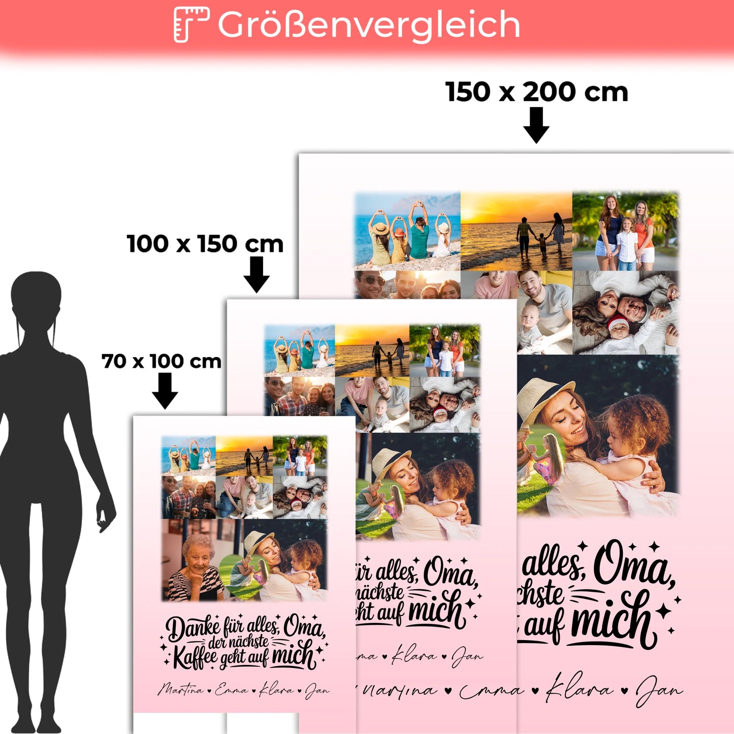 Personalisierte Decke für Oma und Opa mit 8 Fotos und Herz Motiv Danke Oma Kaffee geht auf mich 5