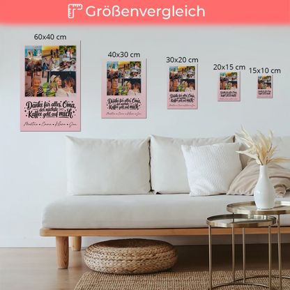 Oma Plakat mit 8 Fotos und Herz Design Danke Oma Kaffee geht auf mich personalisiertes Geschenk