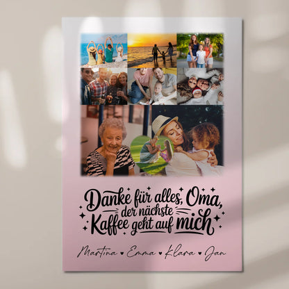 Oma Plakat mit 8 Fotos und Herz Design Danke Oma Kaffee geht auf mich personalisiertes Geschenk 7