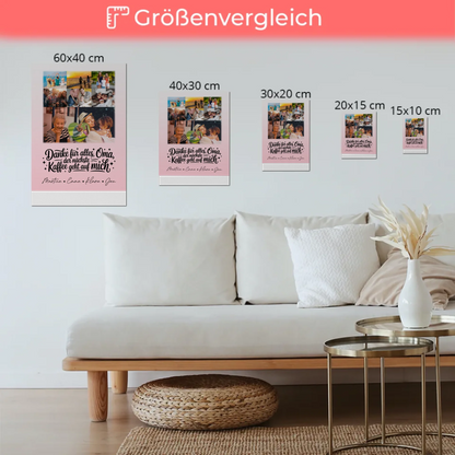 Oma Plakat mit 8 Fotos und Herz Design Danke Oma Kaffee geht auf mich personalisiertes Geschenk