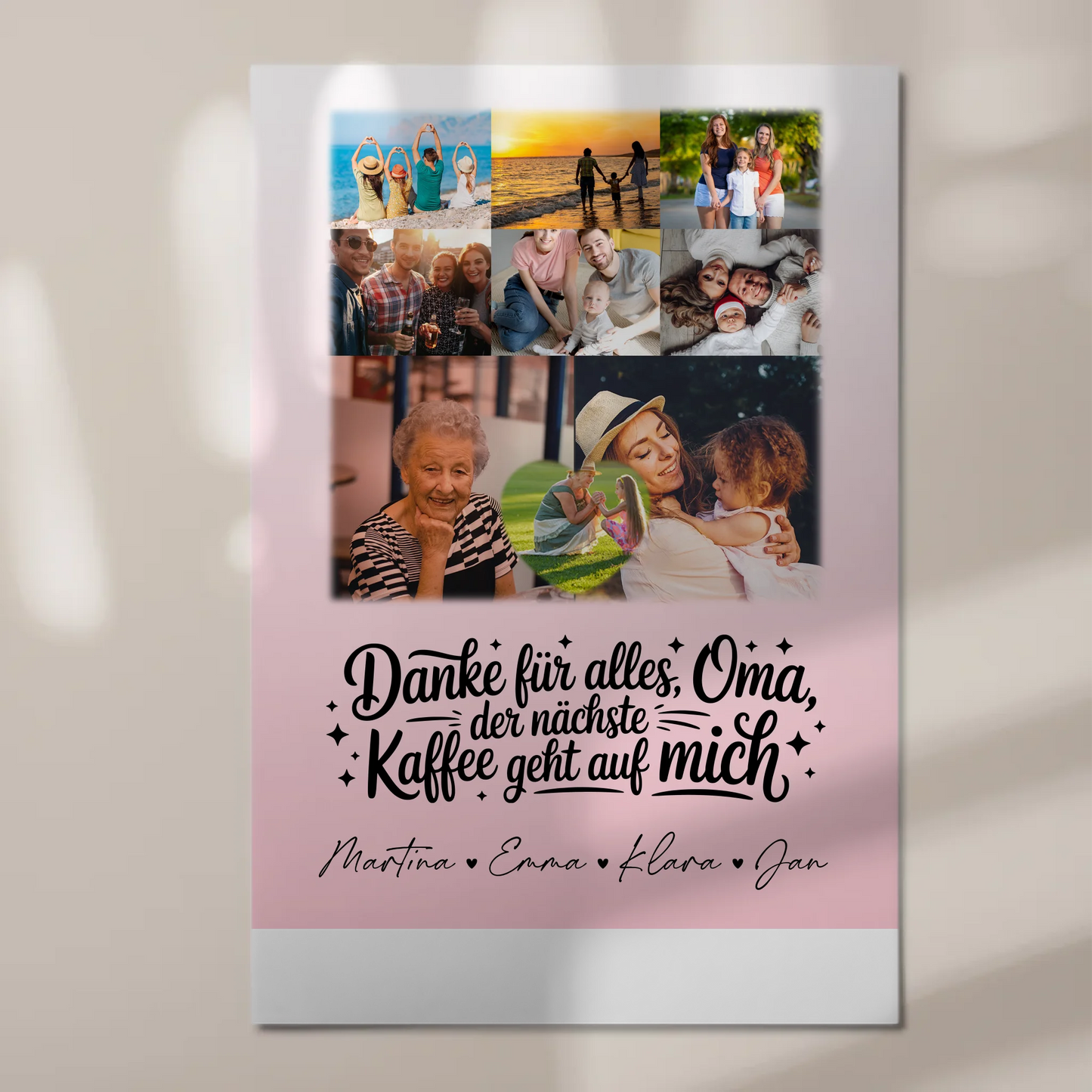 Oma Plakat mit 8 Fotos und Herz Design Danke Oma Kaffee geht auf mich personalisiertes Geschenk