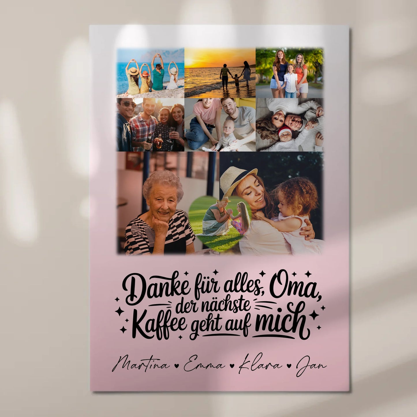 Oma Plakat mit 8 Fotos und Herz Design Danke Oma Kaffee geht auf mich personalisiertes Geschenk