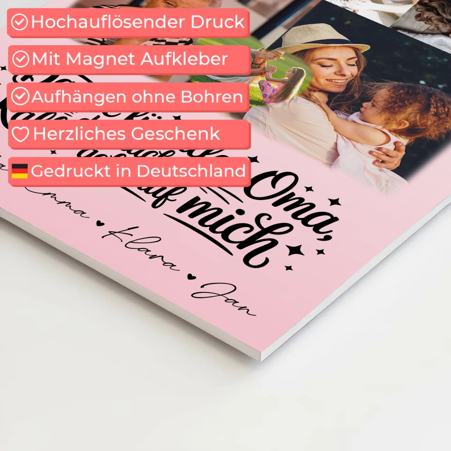 Oma Plakat mit 8 Fotos und Herz Design Danke Oma Kaffee geht auf mich personalisiertes Geschenk