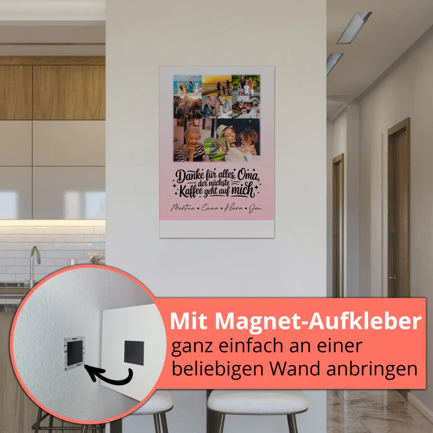 Oma Plakat mit 8 Fotos und Herz Design Danke Oma Kaffee geht auf mich personalisiertes Geschenk