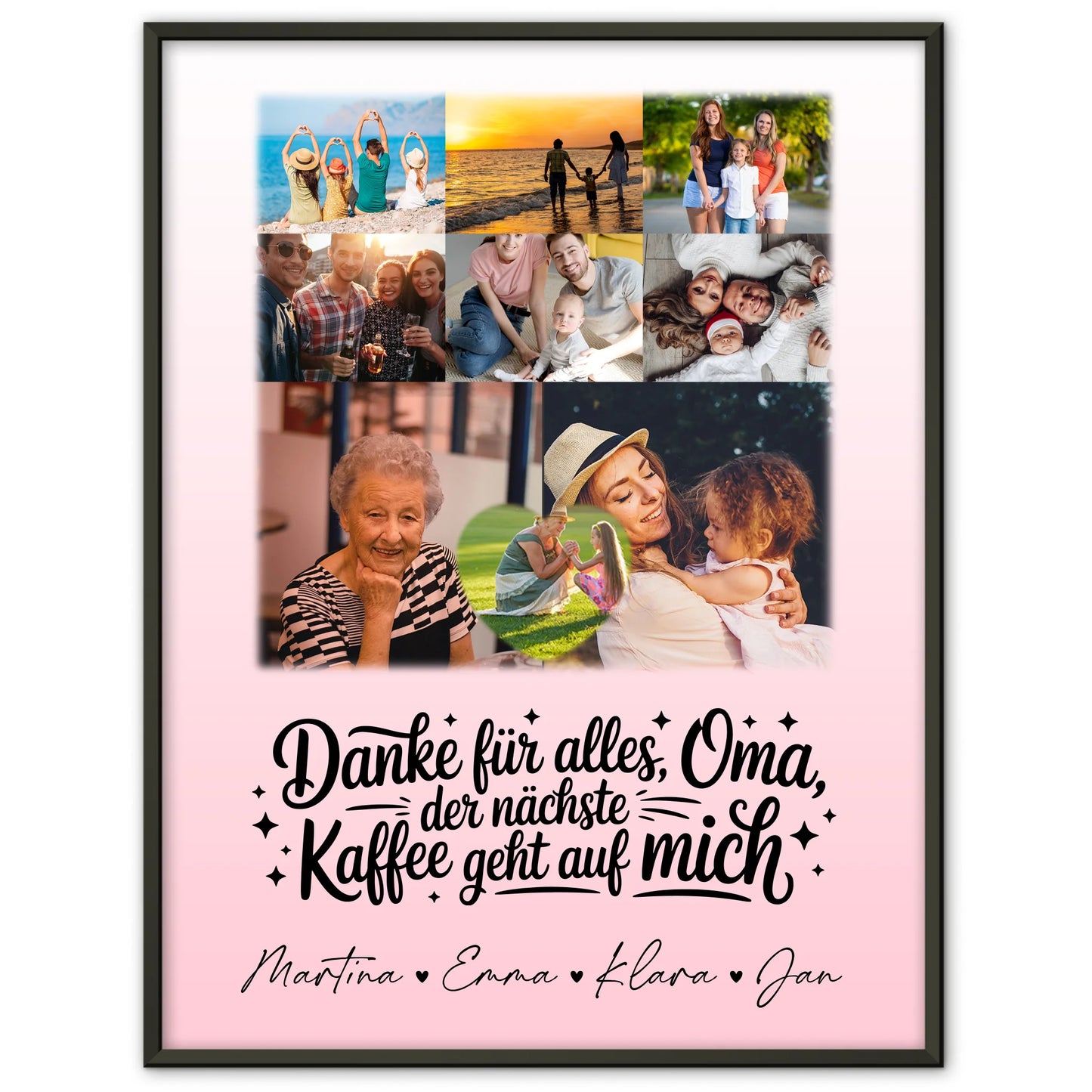 Oma Plakat mit 8 Fotos und Herz Dankeschön Geschenk Kaffee geht auf mich