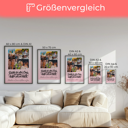 Oma Plakat mit 8 Fotos und Herz Dankeschön Geschenk Kaffee geht auf mich