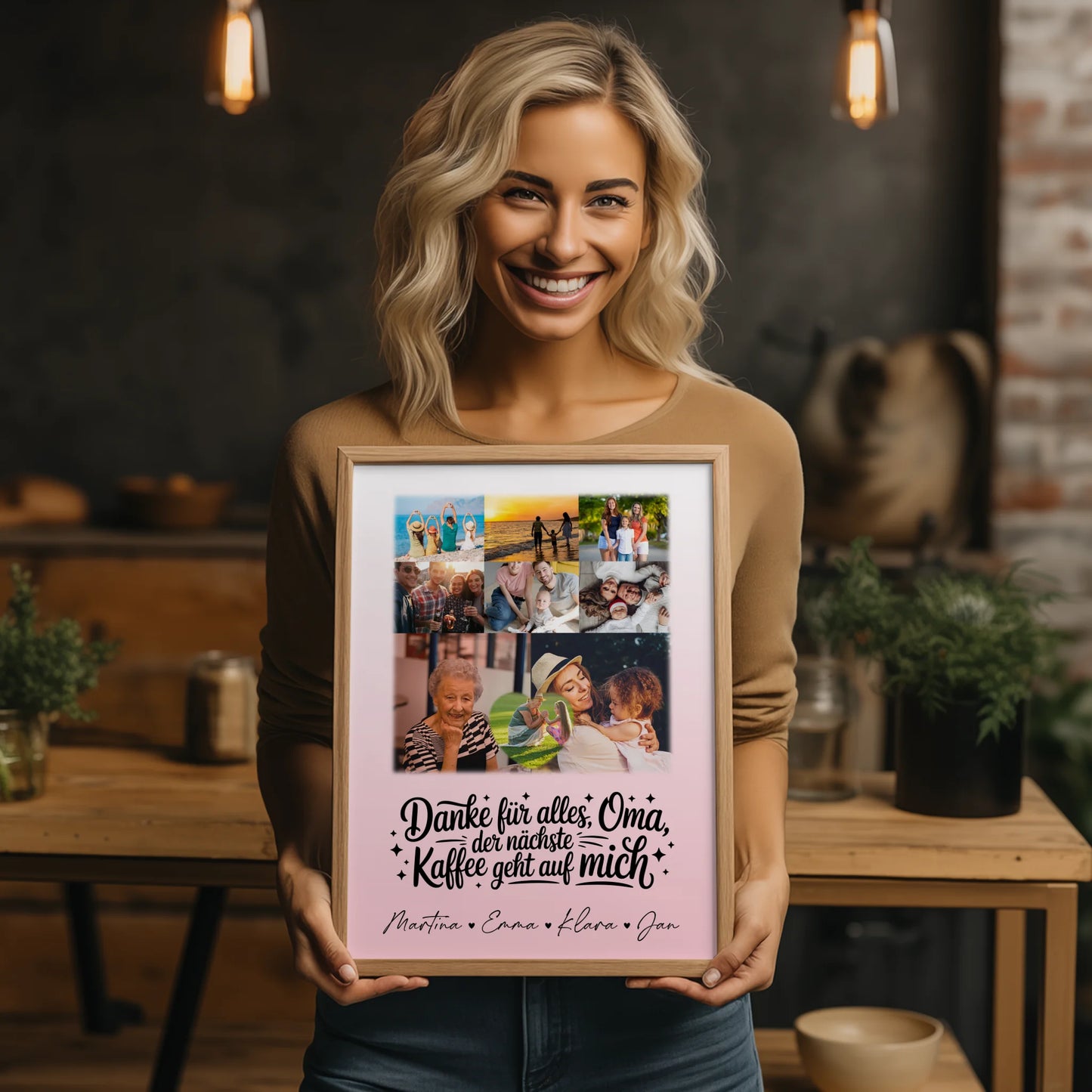 Oma Plakat mit 8 Fotos und Herz Dankeschön Geschenk Kaffee geht auf mich
