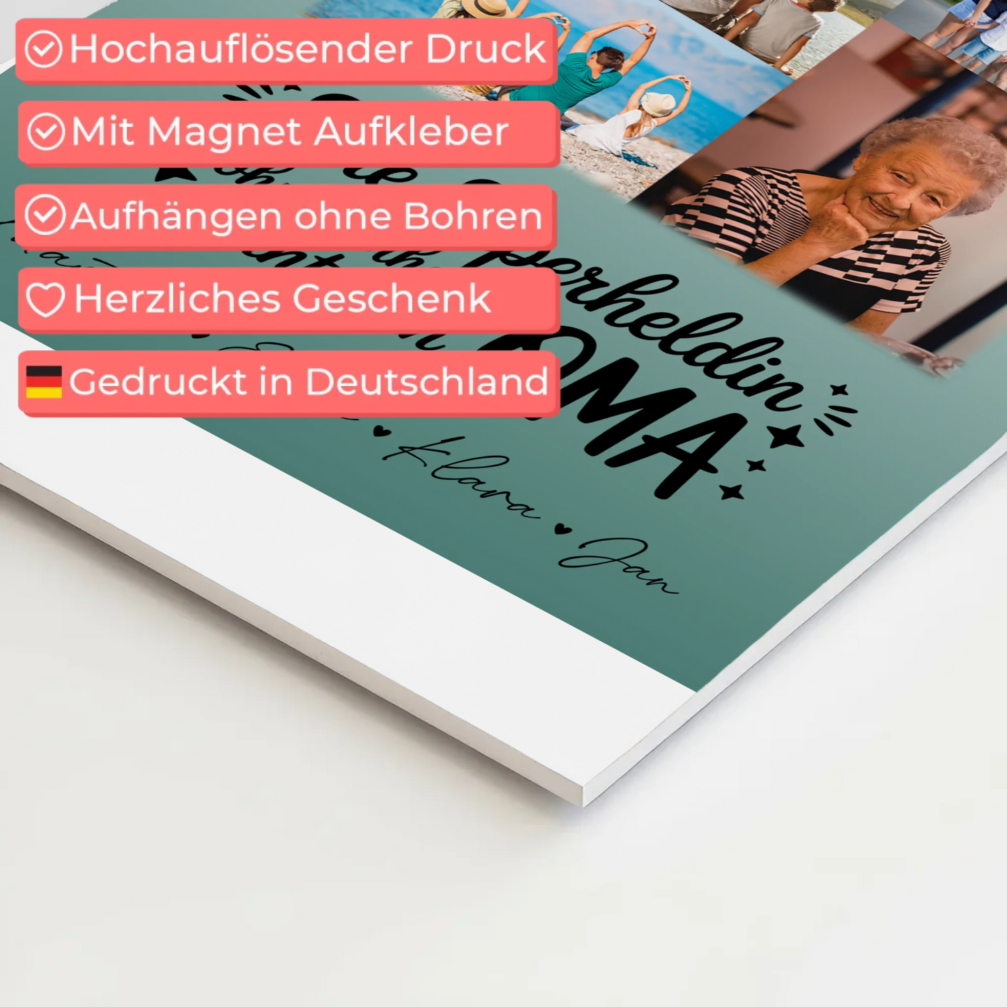 Personalisiertes Oma Plakat Fotoboard mit 9 Fotos Lehrerin echte Heldin Geschenk 4