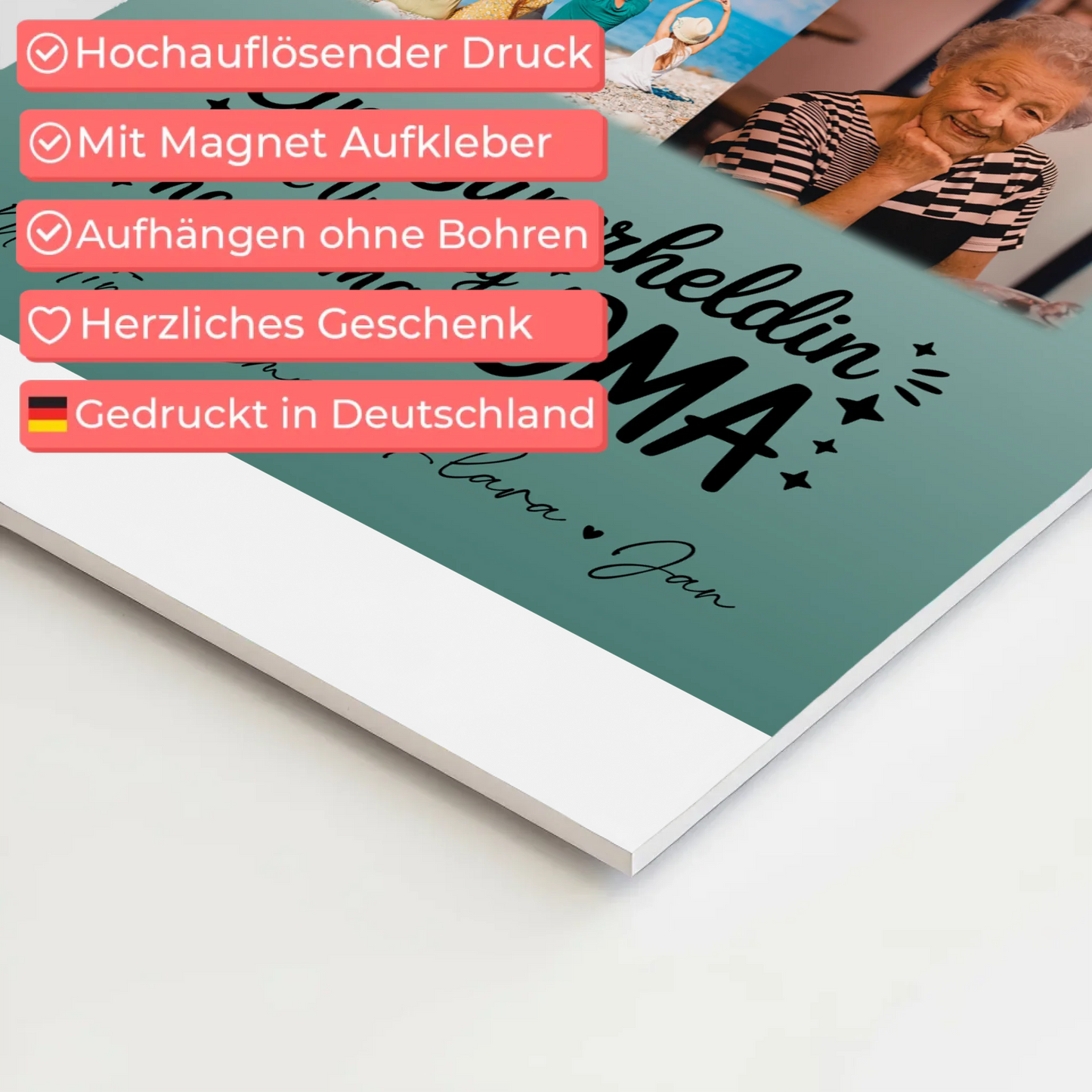 Personalisiertes Oma Plakat Fotoboard mit 9 Fotos Lehrerin echte Heldin Geschenk