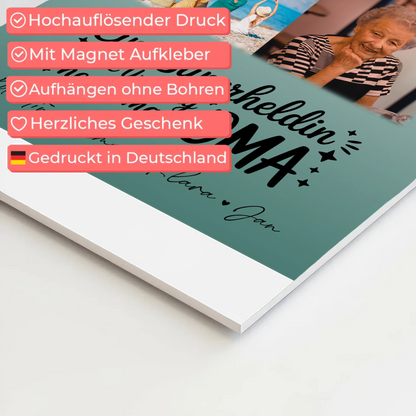 Personalisiertes Oma Plakat Fotoboard mit 9 Fotos Lehrerin echte Heldin Geschenk