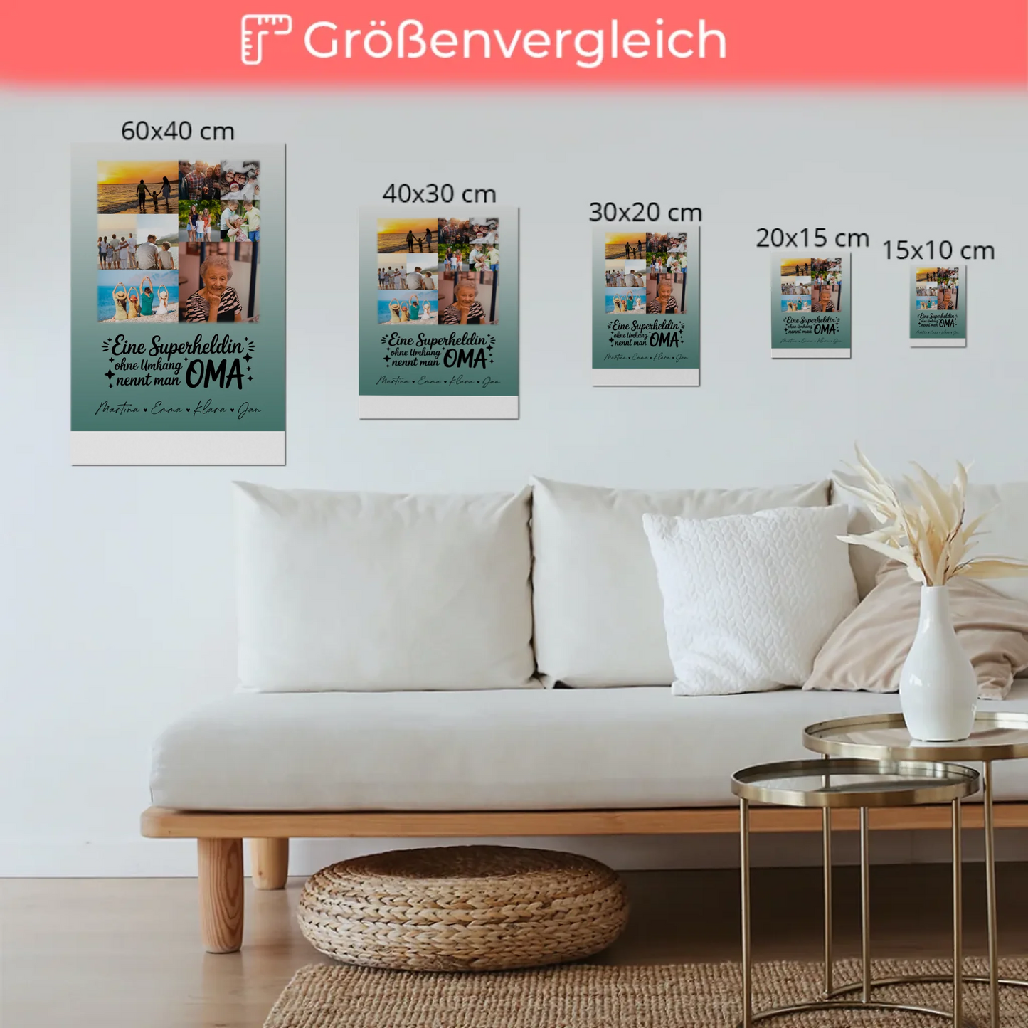 Personalisiertes Oma Plakat Fotoboard mit 9 Fotos Lehrerin echte Heldin Geschenk