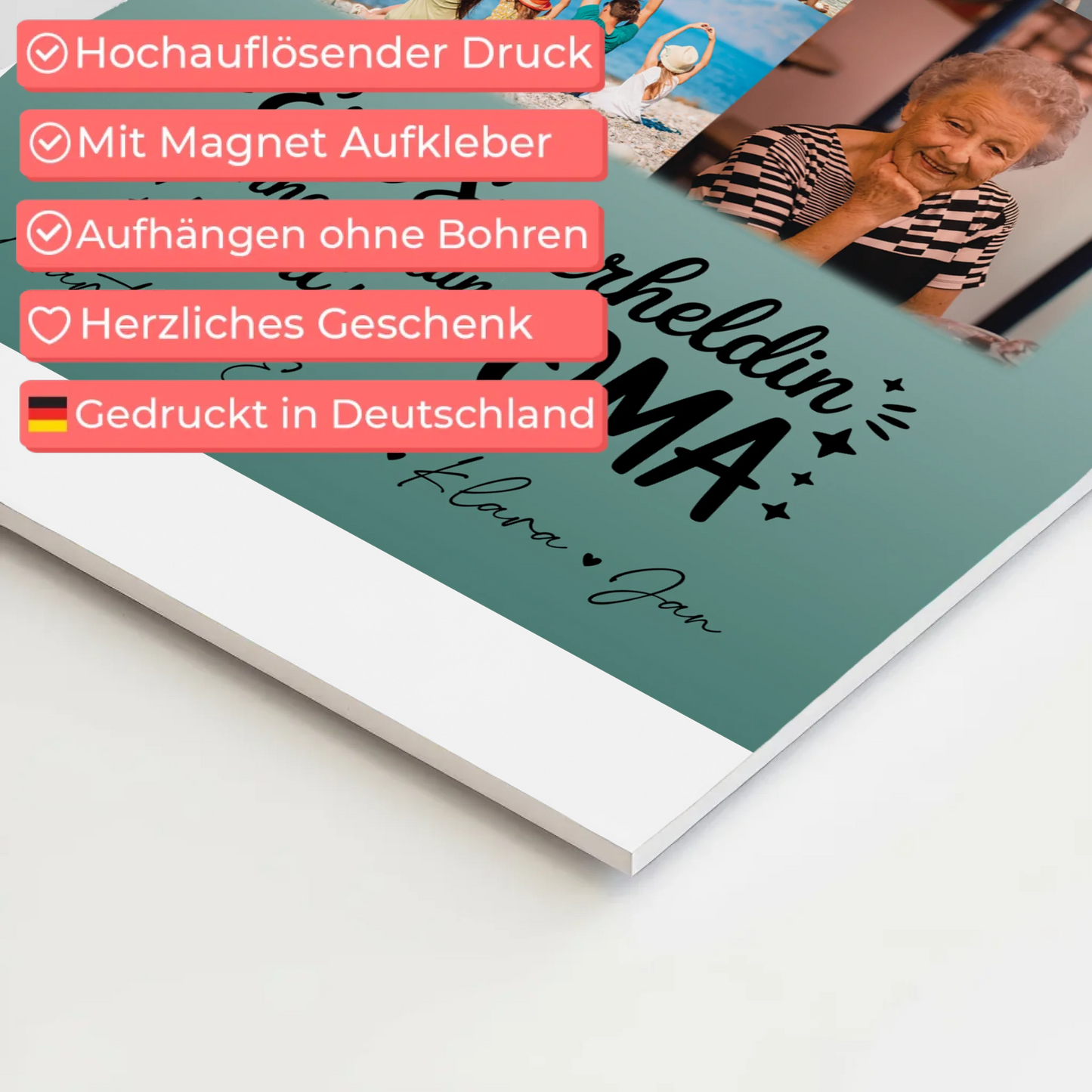 Personalisiertes Oma Plakat Fotoboard mit 9 Fotos Lehrerin echte Heldin Geschenk