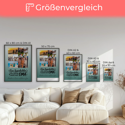 Personalisiertes Oma Poster mit 9 Fotos Lehrerin echte Heldin Geschenkidee für Oma