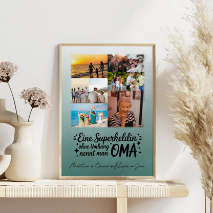Personalisiertes Oma Poster mit 9 Fotos Lehrerin echte Heldin Geschenkidee für Oma