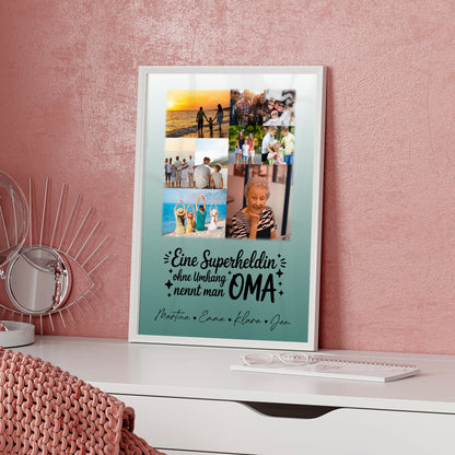 Personalisiertes Oma Poster mit 9 Fotos Lehrerin echte Heldin Geschenkidee für Oma