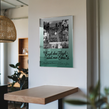 Personalisierte Wandbilder für Oma mit 10 Fotos und Karte in der Mitte Schwarz-Weiß Bruder ist ein Engel