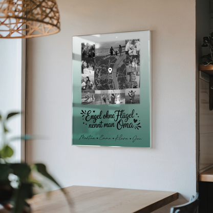 Personalisierte Wandbilder für Oma mit 10 Fotos und Karte in der Mitte Schwarz-Weiß Bruder ist ein Engel