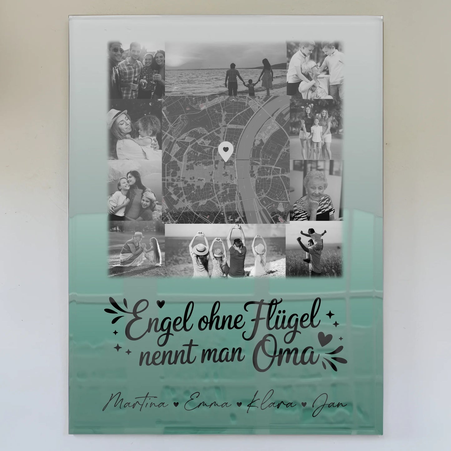 Personalisierte Wandbilder für Oma mit 10 Fotos und Karte in der Mitte Schwarz-Weiß Bruder ist ein Engel