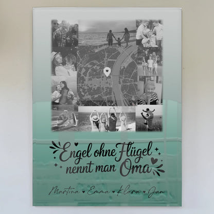 Personalisierte Wandbilder für Oma mit 10 Fotos und Karte in der Mitte Schwarz-Weiß Bruder ist ein Engel