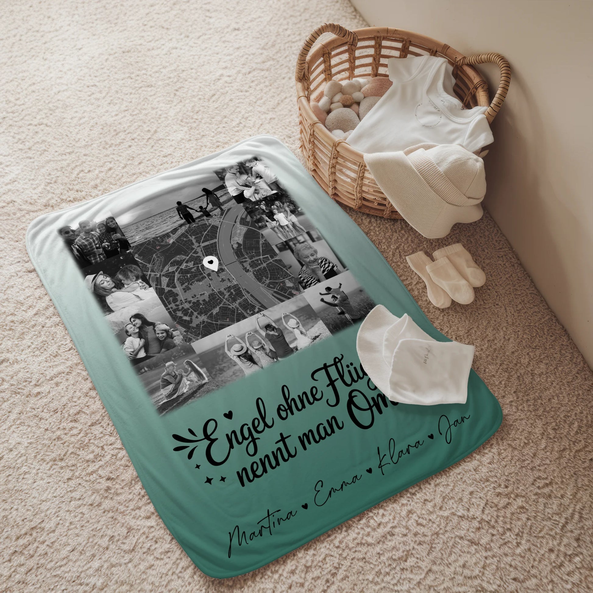 Decke Mit Namen 10 Fotos und Karte in der Mitte Bruder ist ein Engel Schwarz-Weiß personalisiertes Geschenk 2