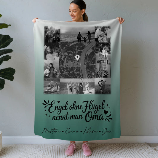 Decke Mit Namen 10 Fotos und Karte in der Mitte Bruder ist ein Engel Schwarz-Weiß personalisiertes Geschenk 1