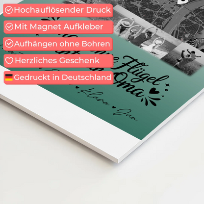 Personalisiertes Oma Plakat Fotoboard mit 10 Fotos und Karte in der Mitte Bruder ist ein Engel Schwarz-Weiß 4