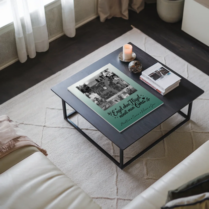 Personalisiertes Oma Plakat Fotoboard mit 10 Fotos und Karte in der Mitte Bruder ist ein Engel Schwarz-Weiß 9