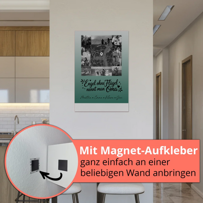 Personalisiertes Oma Plakat Fotoboard mit 10 Fotos und Karte in der Mitte Bruder ist ein Engel Schwarz-Weiß