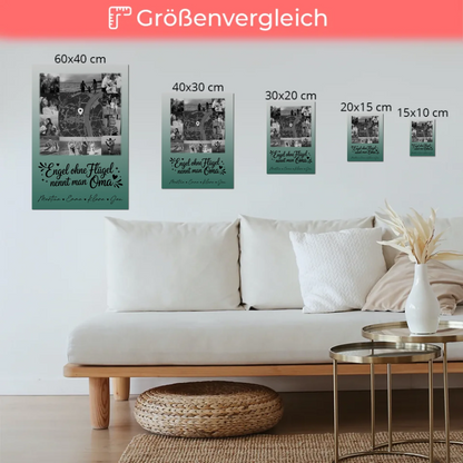 Personalisiertes Oma Plakat Fotoboard mit 10 Fotos und Karte in der Mitte Bruder ist ein Engel Schwarz-Weiß