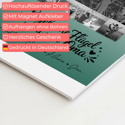 Personalisiertes Oma Plakat Fotoboard mit 10 Fotos und Karte in der Mitte Bruder ist ein Engel Schwarz-Weiß